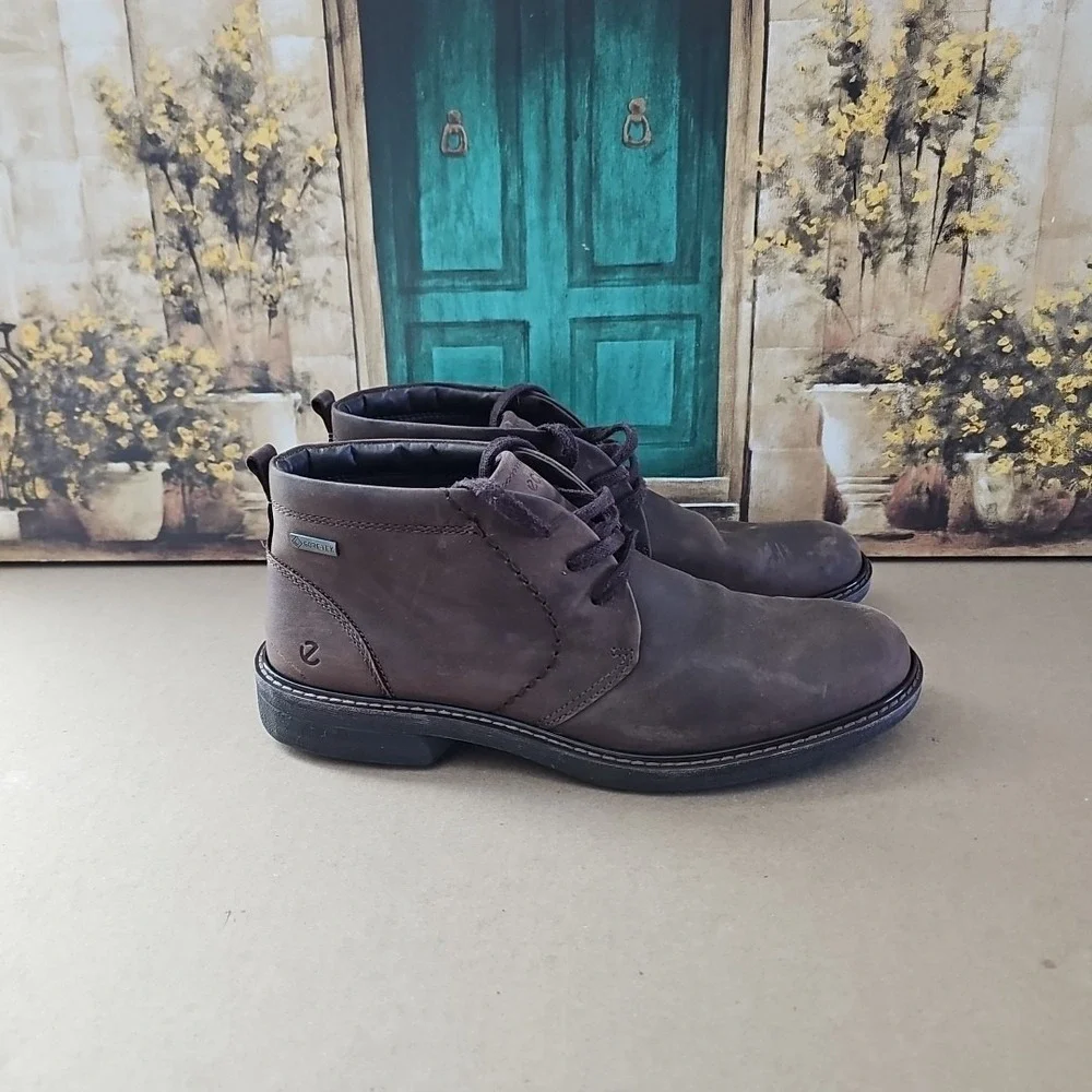 ECCO Turn Chukka Boots Men's 43 Waterproof Gore Tex Nubuck Cocoa Brown Leather